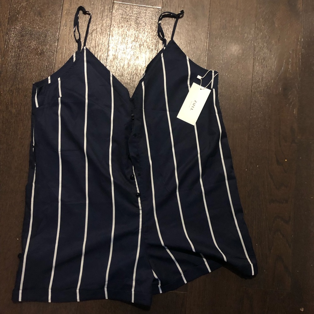 Stripped navy blue and white romper